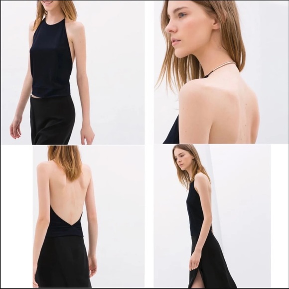 Zara Open Back Gold Bar Halter-neck Top - Picture 3 of 8